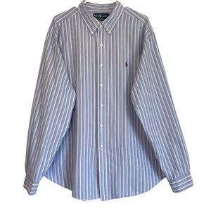 Ralph Lauren Classic Fit Men's XXL Blue with White & Navy Stripes Button Down
